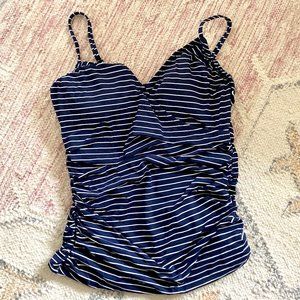 Garnet Hill Navy Striped Tankini Swim Top